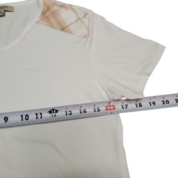 Burberry White T-Shirt w/ Nova Check Pattern Details - Size Medium - Picture 7 of 9